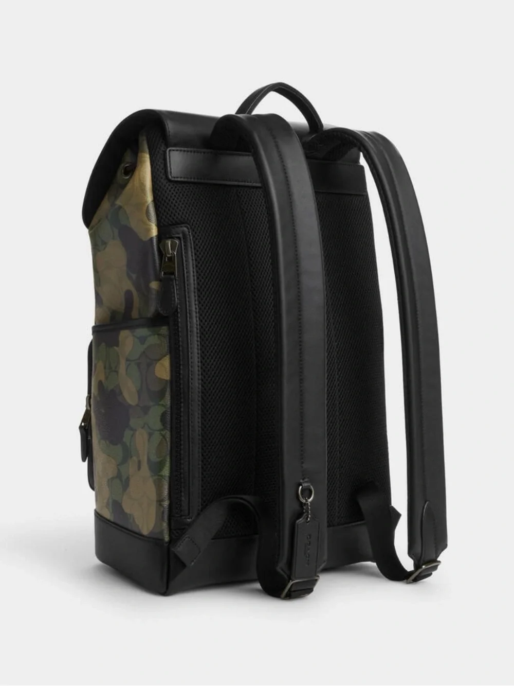 Coach Camouflage Canvas Backpack with Black Leather Trim